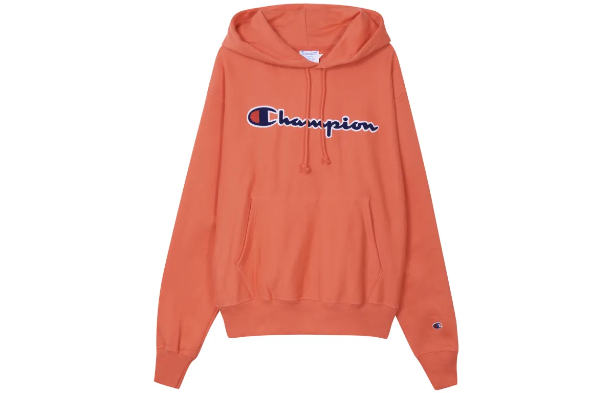 Champion Plush Logo Appliqué Fleece Lined, US Version, Winter Sweatshirt Unisex Pink Orange
