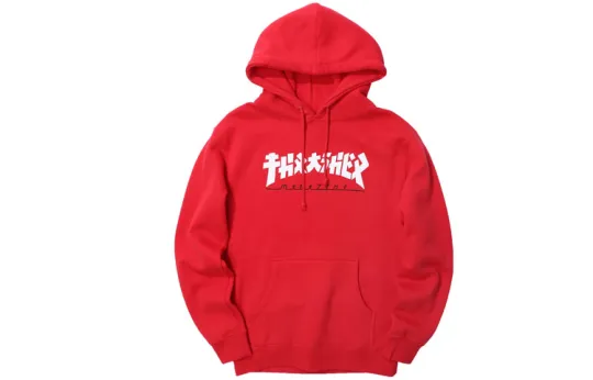 Thrasher Godzilla Hoodie Flame Godzilla Hoodie With Fleece Lining Sweatshirt US Version Unisex Red