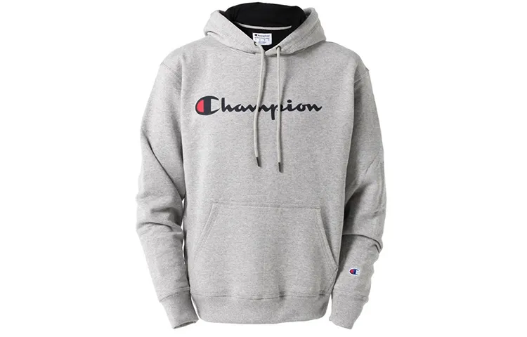 Champion Classic, Offset Printing Logo Script, Fleece Lined Hooded Sweatshirt Unisex Light Gray