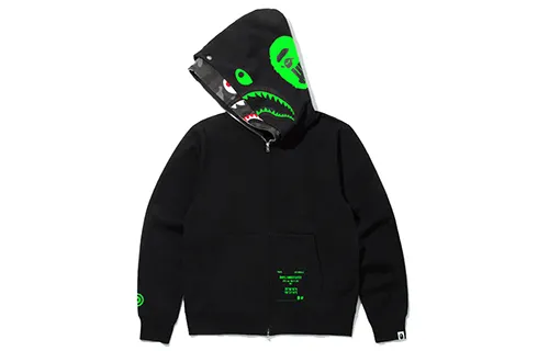 A BATHING APE Shark with zipper, jacket, cartoon sweatshirt with hood for men and women, style