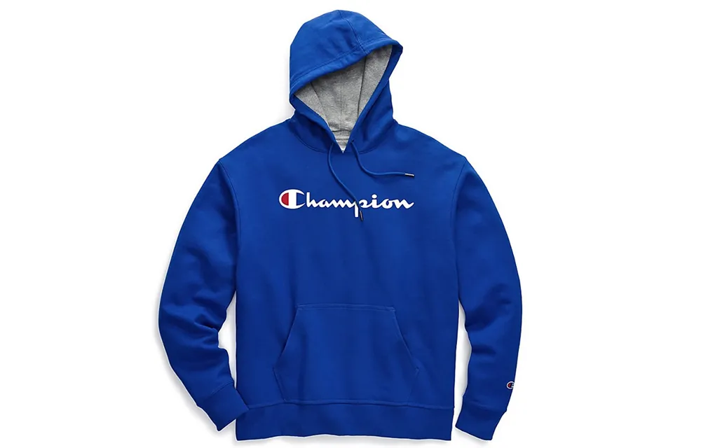 Champion Straw Written Hoodie Fleece Lined Pullover Sweatshirt US Version Unisex Royal Blue