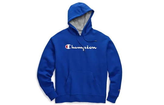 Champion Straw Written Hoodie Fleece Lined Pullover Sweatshirt US Version Unisex Royal Blue