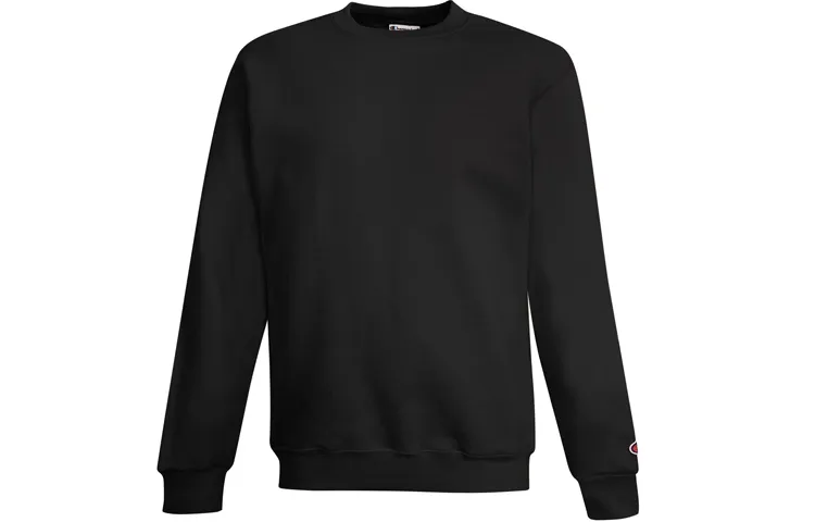 Champion Cuff Single Label Without Hood Fleece Lined Crew Neck Sweatshirt US Version Unisex Black