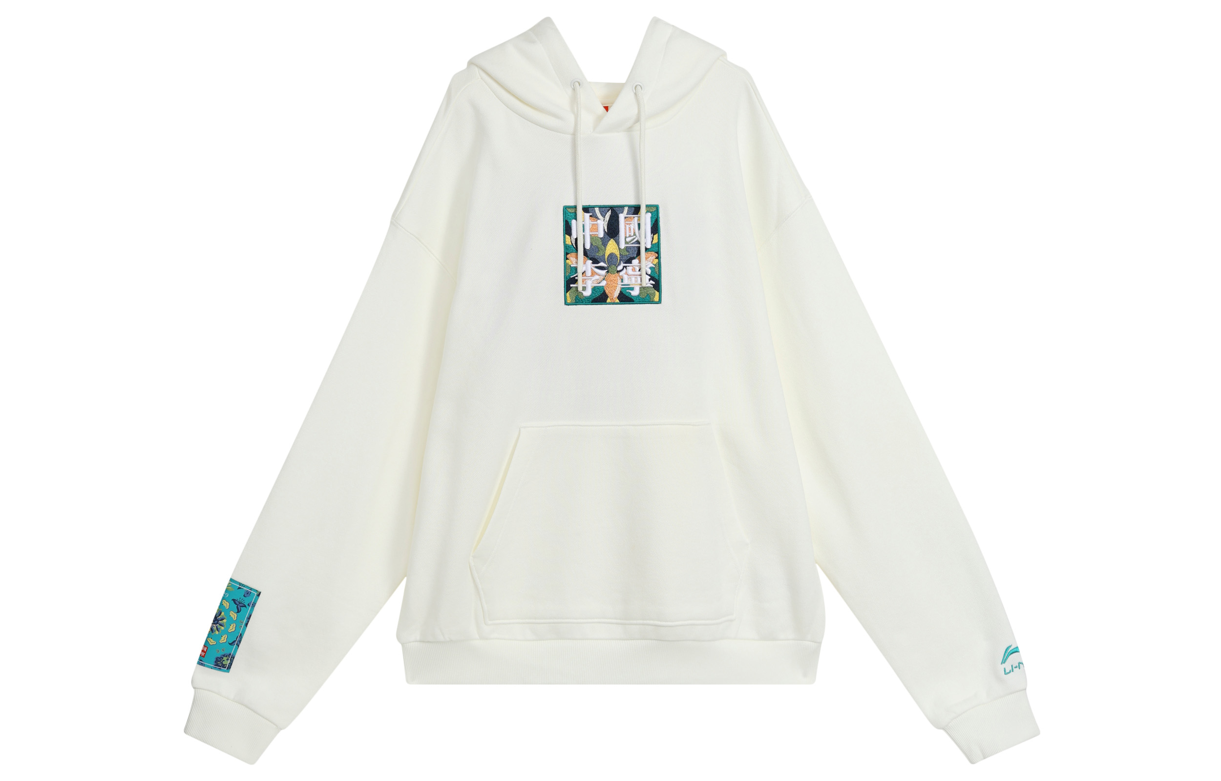 Li Ning, white hoody, print, with embroidery