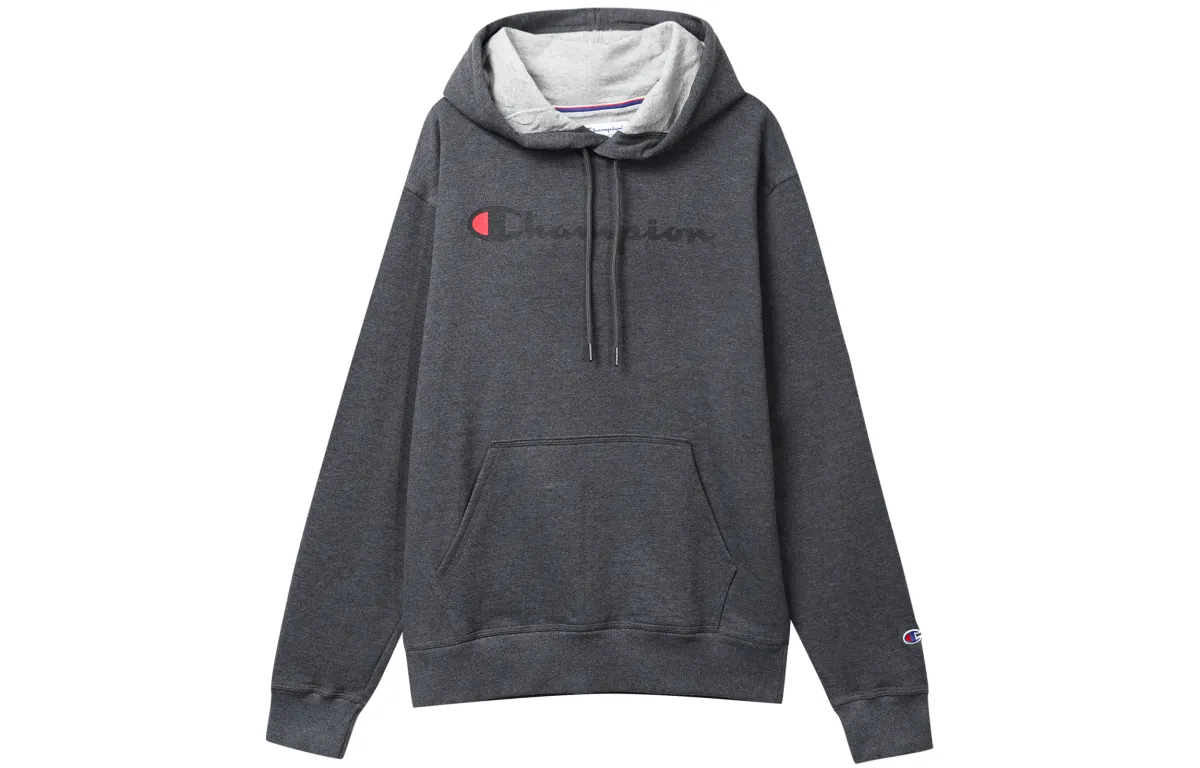 Champion Script Print Letter Hooded Fleece Lined Pullover Sweatshirt Unisex