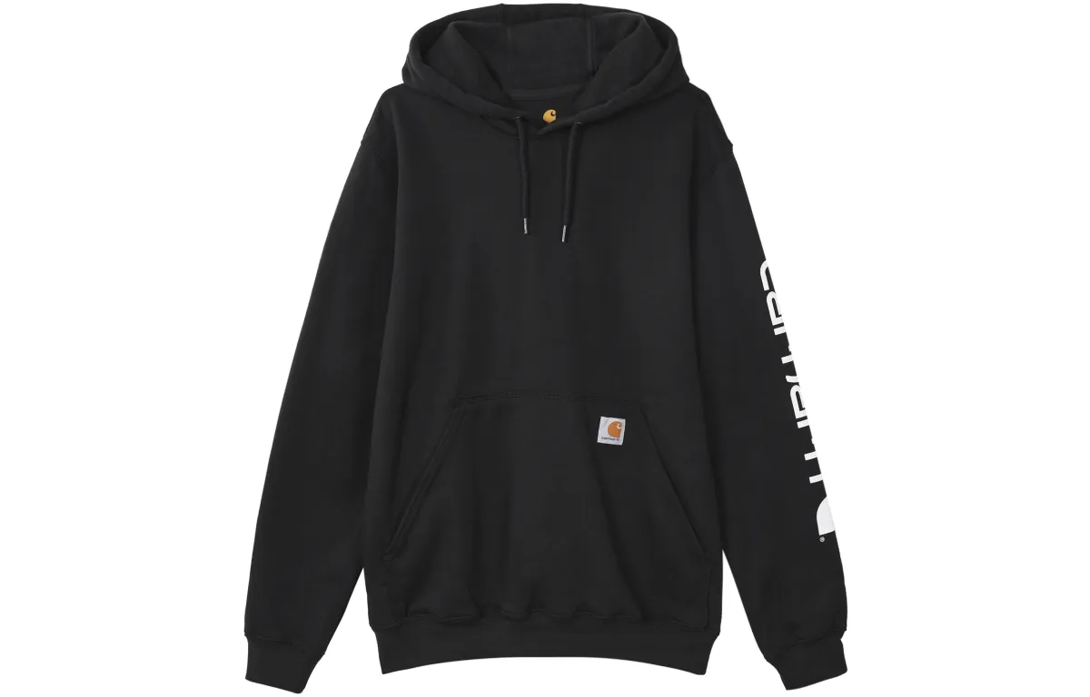 Carhartt K288 Logo Print Letter Fleece Lined Casual Pullover Sports Hooded Sweatshirt Men's Black