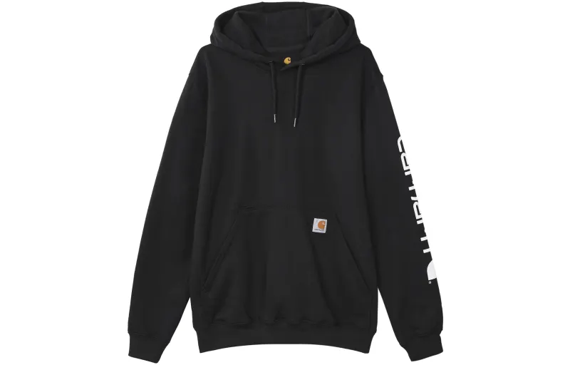 Carhartt K288 Logo Print Letter Fleece Lined Casual Pullover Sports Hooded Sweatshirt Men's Black