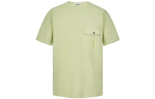STONE ISLAND T Shirts Men's Light Green Crew Neck Moderate Straight Fit