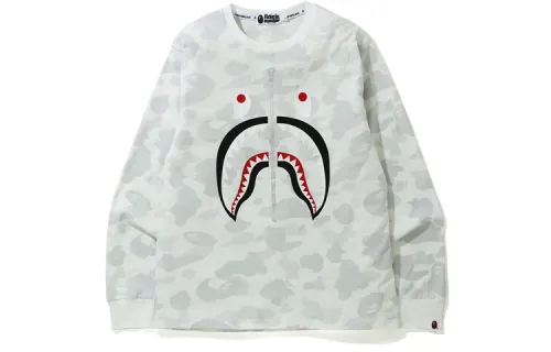 A BATHING APE Shark Series Sweatshirts Unisex White Crew Neck Moderate Regular