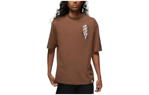 Jordan Zion T Shirts Men's Dark Brown Crew Neck Moderate Straight Fit