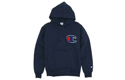 Champion Large Logo Thickened And Fleece Lined Hoodie Pullover Sweatshirt Japan Version Unisex Blue