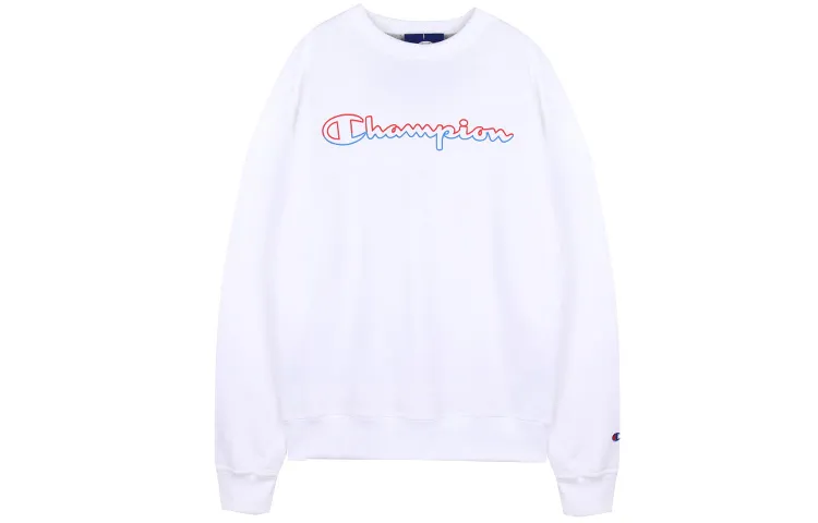 Champion Phantom Grass Print Logo Fleece Lined Pullover, US Version, Winter Sweatshirt Unisex White