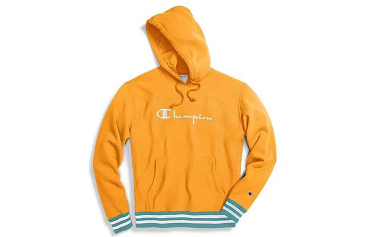 Champion Premium Rw Embroidery Straw Style Vintage Fleece Lined With Hood Sweatshirt US Version Unisex Yellow