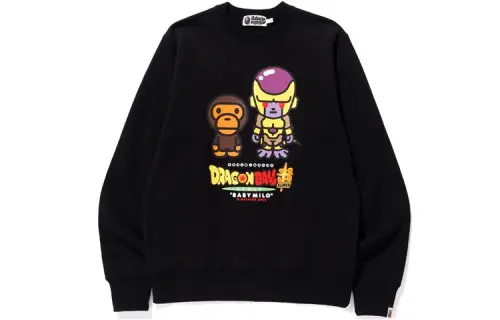 BAPE x Dragonball joint model Super Golden Frieza Crewneck Dragon Ball Super Q version Golden Frieza printed crew neck sweatshirt, same style for men and women, black