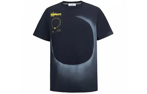 STONE ISLAND T Shirts Men's Black Print Crew Neck Moderate Straight Fit