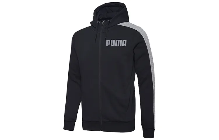 PUMA Sweatshirts Men's Black Hooded Moderate Cardigan