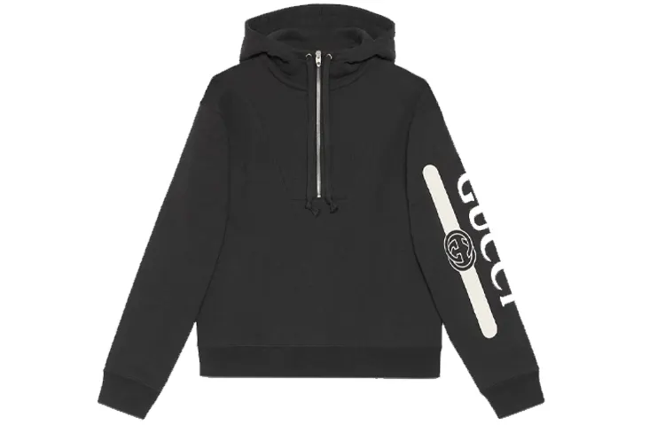 GUCCI Sweatshirts Men's Black Hooded Moderate Regular
