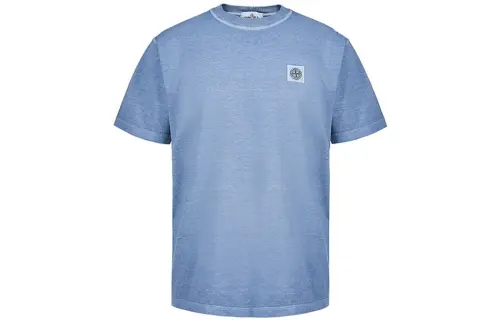 STONE ISLAND T Shirts Men's Light Blue Crew Neck Moderate Straight Fit