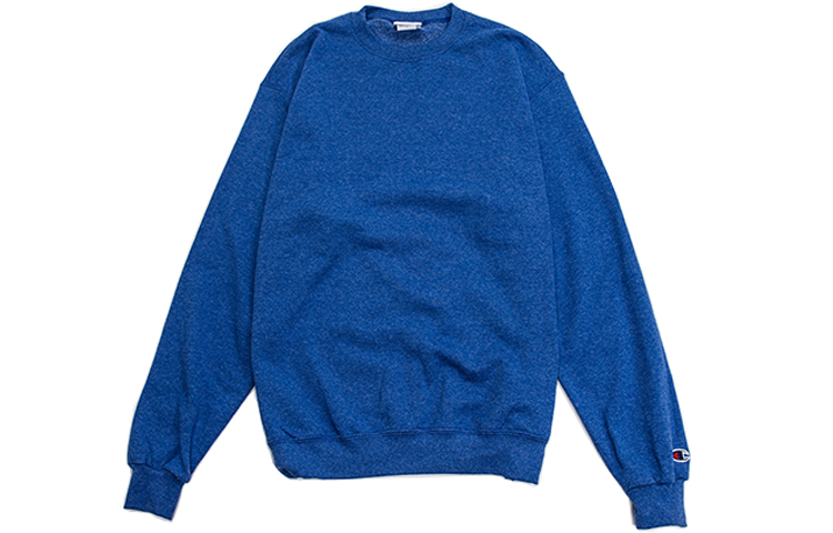 Champion Cuff Single Label Without Hood Fleece Lined Crew Neck Pullover Sweatshirt Unisex Twist Blue