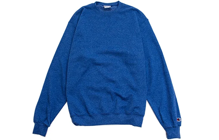 Champion Cuff Single Label Without Hood Fleece Lined Crew Neck Pullover Sweatshirt Unisex Twist Blue