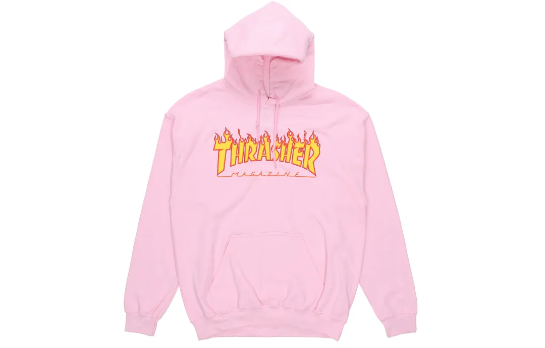 Thrasher Flame Hoodie Flame Hoodie Fleece Lined Pullover Sweatshirt US Version, Winter Unisex Pink