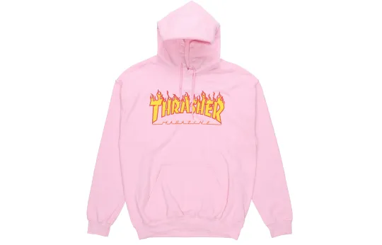 Thrasher Flame Hoodie Flame Hoodie Fleece Lined Pullover Sweatshirt US Version, Winter Unisex Pink