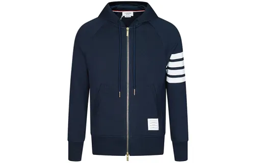 THOM BROWNE Engineered 4 Bar Zip Up Drawstring Hoodie