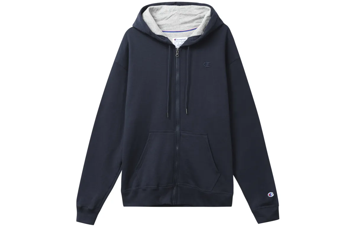 Champion Double Logo Zippers Hooded Fleece Lined Sweatshirt Unisex