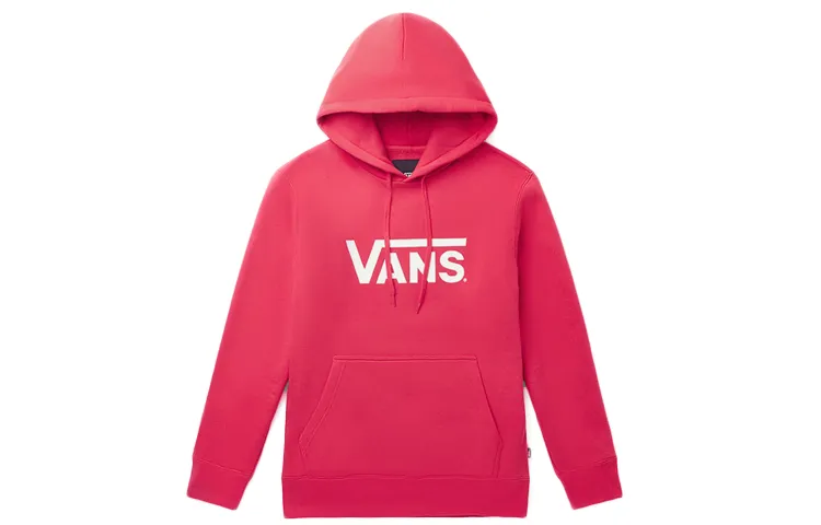Vans Classic Fleece Lined Hooded Crewneck Cleanfit Casual Versatile Sweatshirt Unisex Pink