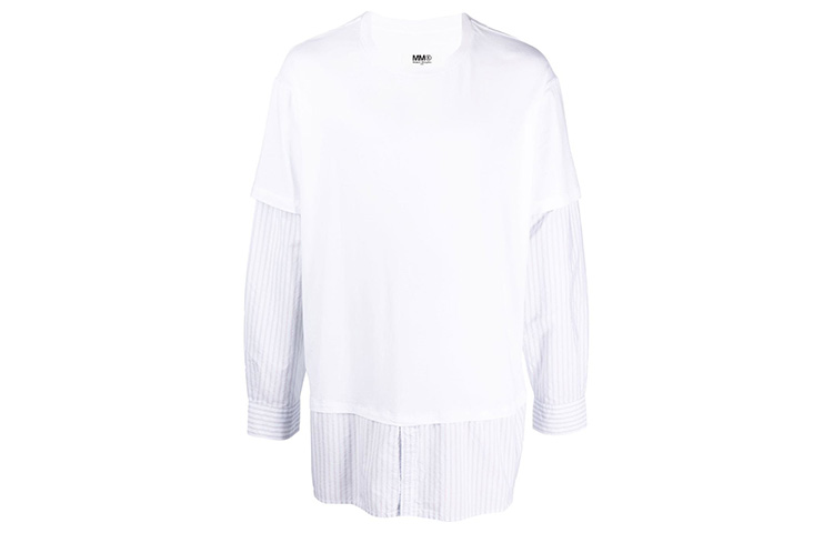 MM6 Maison Margiela SS23 solid color layered round neck long-sleeved T-shirt men's white