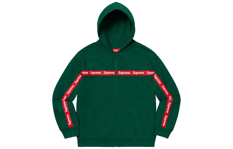 Supreme Text Stripe Zip Up Hooded Sweatshirt