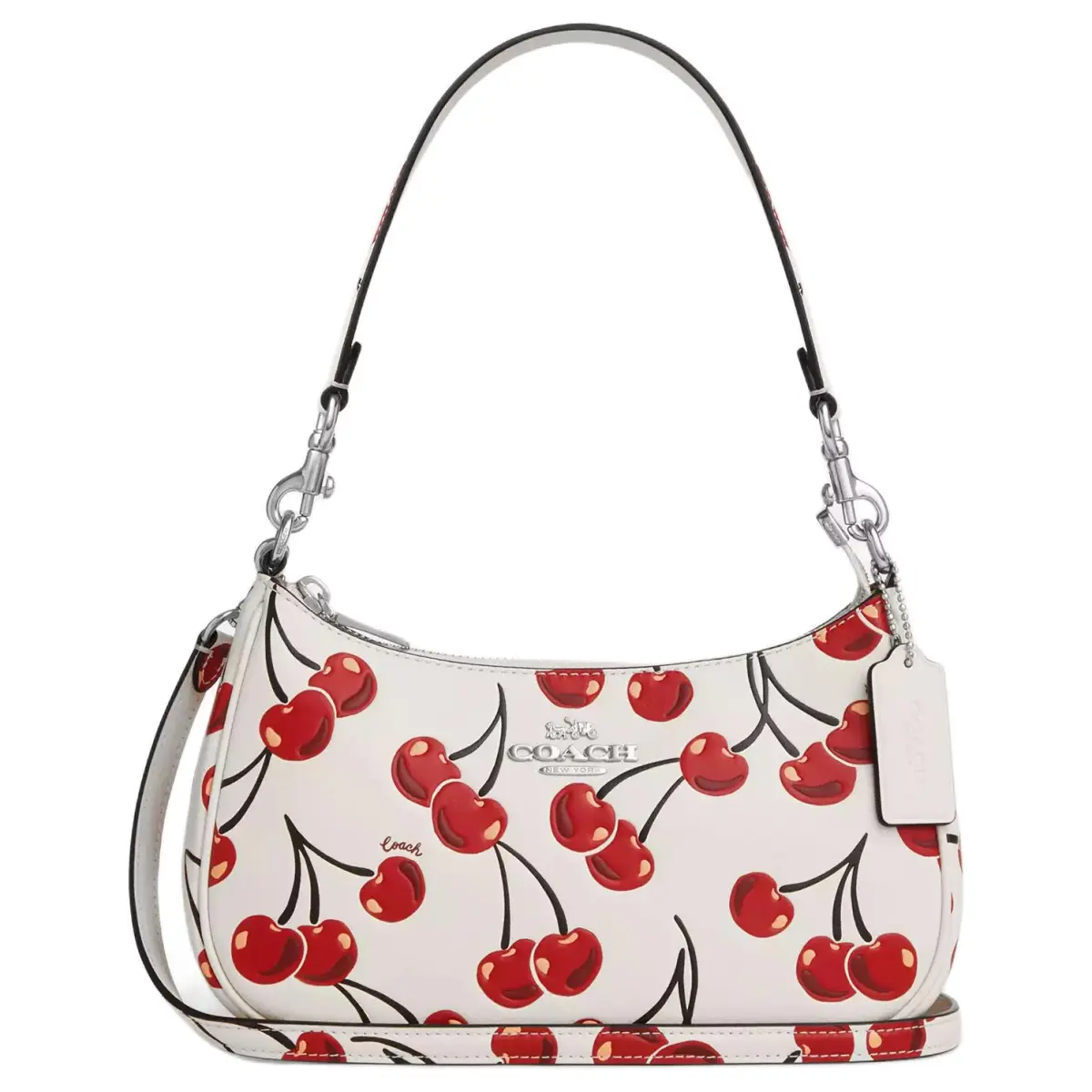 COACH Teri Leather Shoulder Bag Medium Women's White & Red