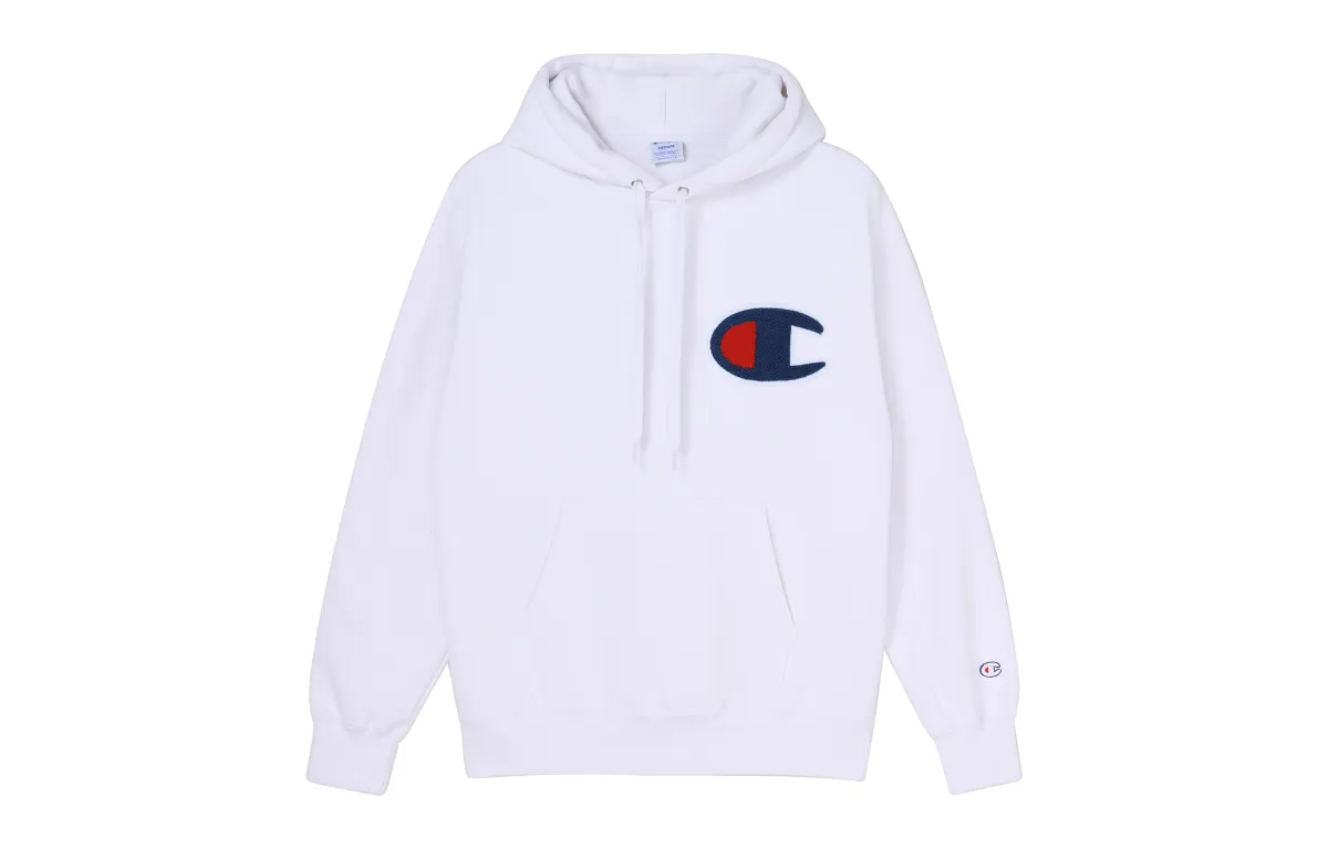 Champion Large Logo Thickened And Fleece Lined Hoodie Pullover Sweatshirt Japan Version Unisex White