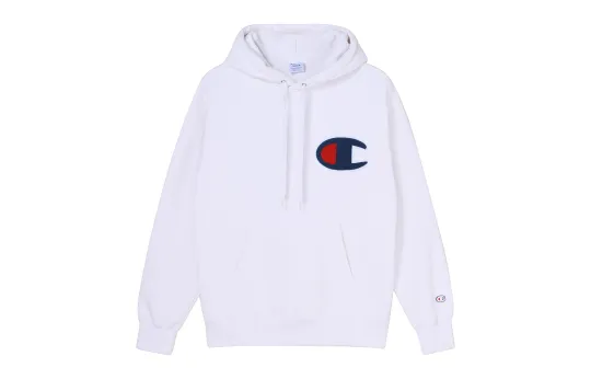Champion Large Logo Thickened And Fleece Lined Hoodie Pullover Sweatshirt Japan Version Unisex White