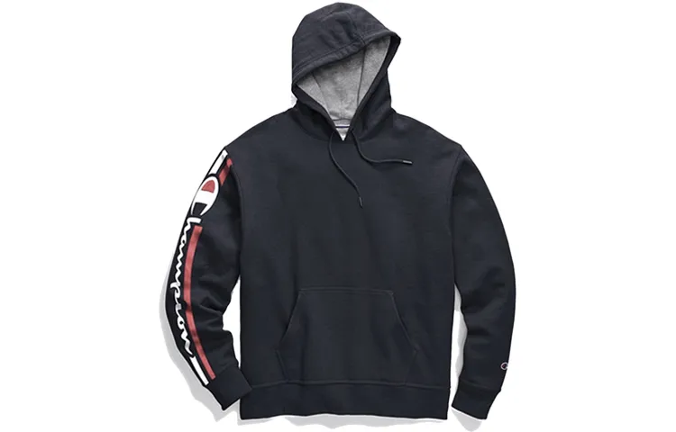 Champion Qilin Sleeve With Hood Fleece Lined Sweatshirt US Version Unisex Black