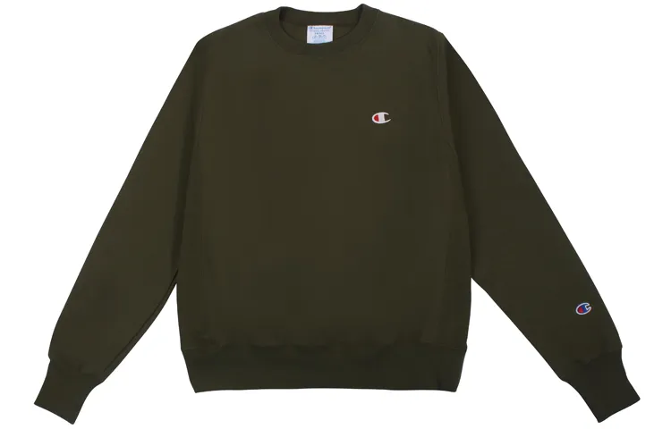 Champion Fleece Lined Small C Sweatshirt US Version Unisex Army Green