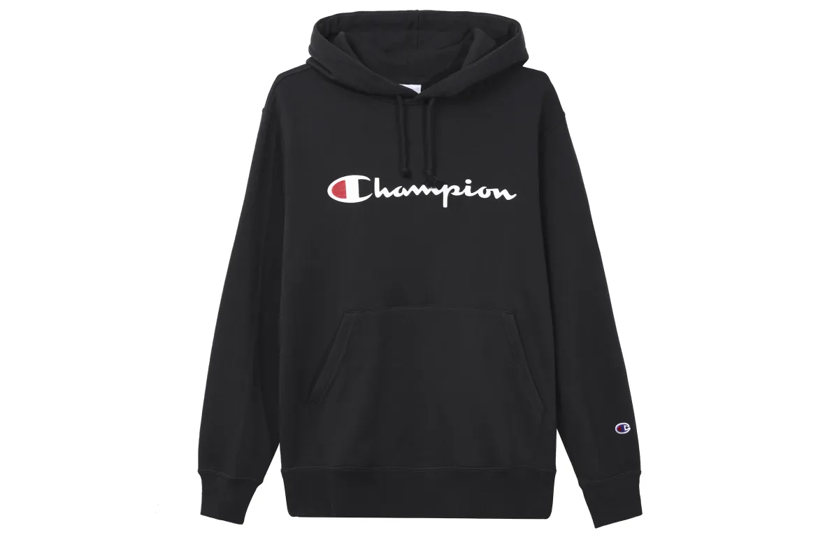 Champion Script Basic Pullover Fleece Lined Sweatshirt Japan Version Unisex Black Couple's