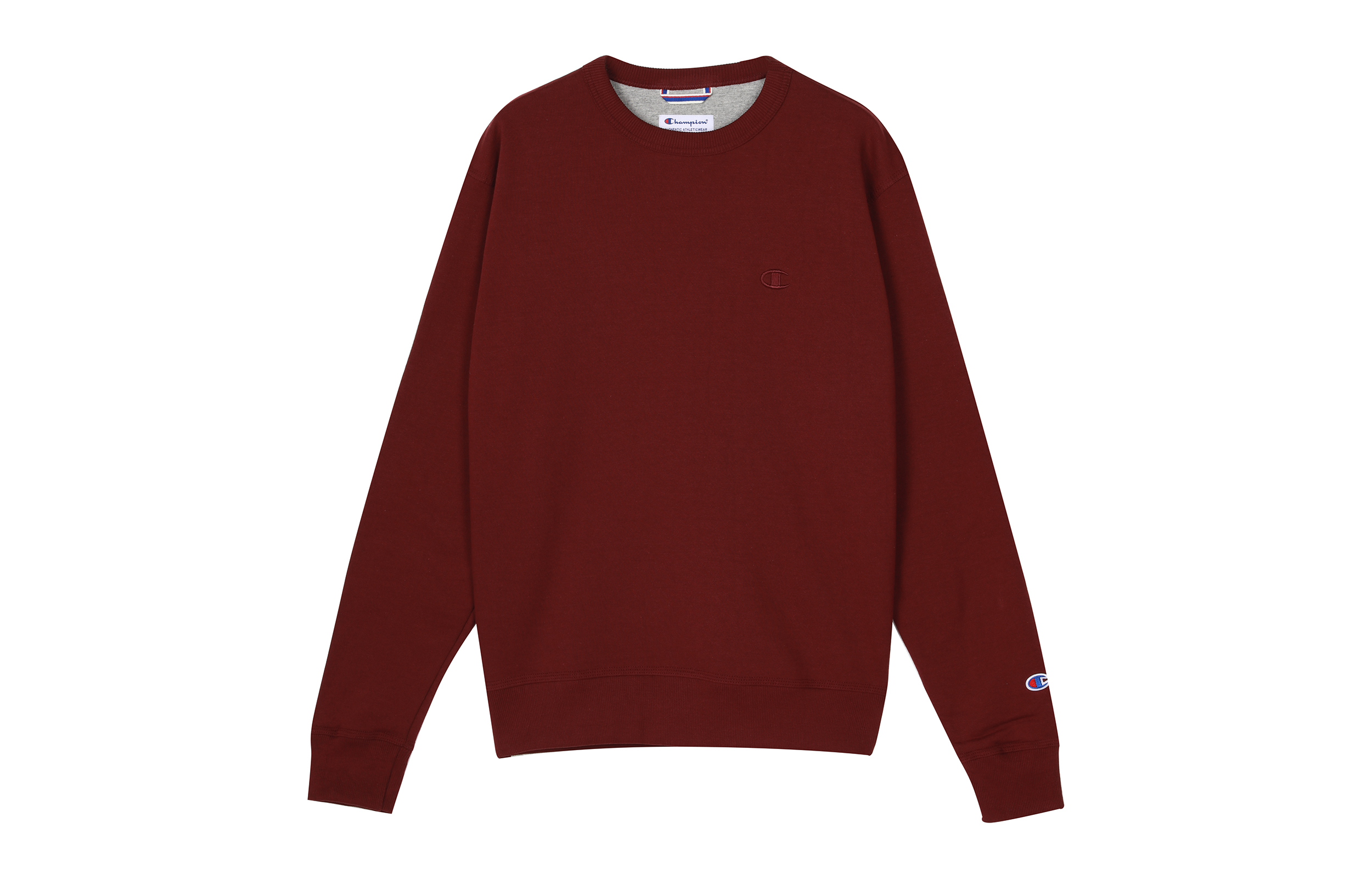Champion Double Label Embroidery Armbands Chest Logo Fleece Lined Pullover Sweatshirt US Version Unisex Burgundy
