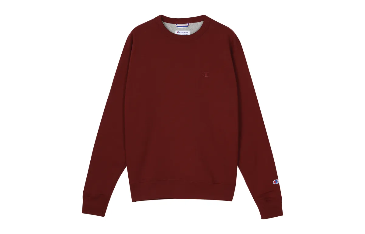 Champion Double Label Embroidery Armbands Chest Logo Fleece Lined Pullover Sweatshirt US Version Unisex Burgundy