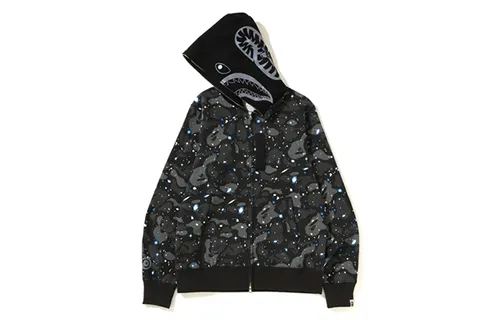 A BATHING APE Shark series Space Camo Shark Full Zip Hoodie 19 starry sky luminous camouflage zipper jacket hoodie sweatshirt for men and women, black