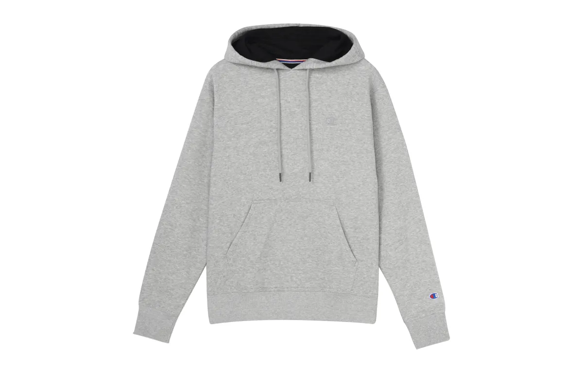 Champion Chest Cuff Double Logo Hoodie Fleece Lined Sweatshirt US Version Unisex Light Gray
