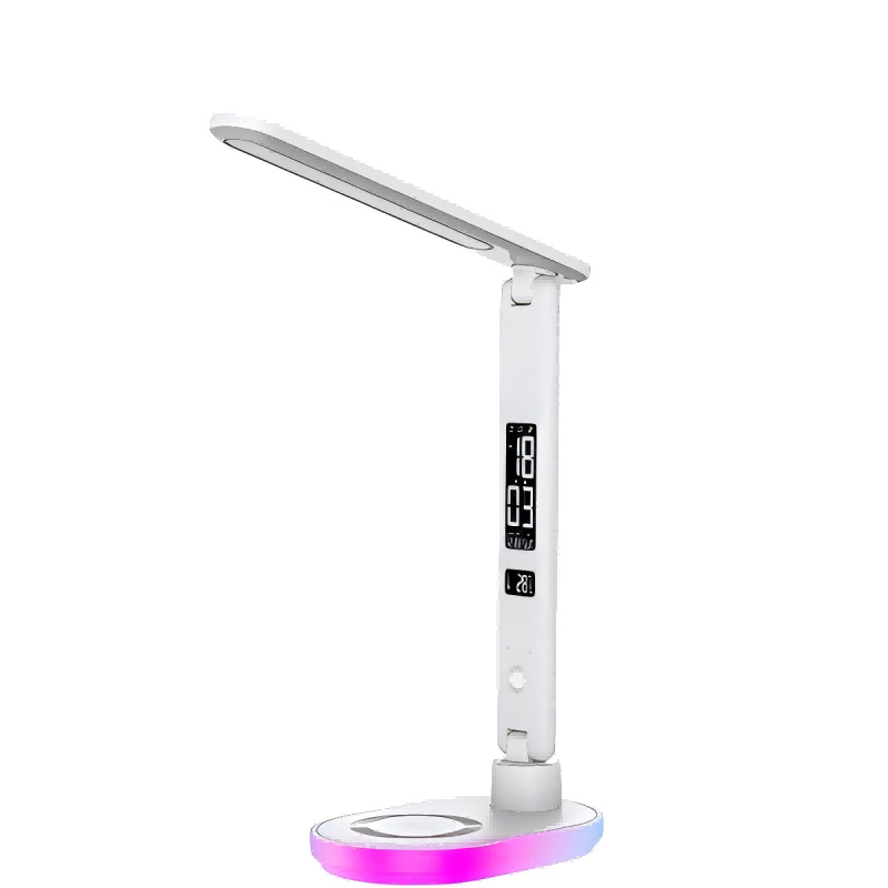 Nolros Wireless Charging RGB Color Light Base Smart Desk Lamp Exquisite Bionic Leather Craftsmanship Three-level Color Temperature Adjustment Large Range Illumination No Ghosting HD Screen Weekly Temperature Perpetual Calendar Display Foldable and Does Not Take Up Space Lamps