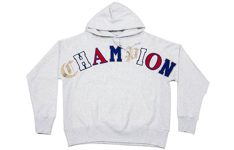 Champion Ancient Style Printing Logo Fleece Lined Pullover Sweatshirt US Version Unisex White Gray