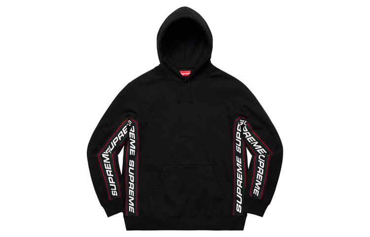 Supreme FW19 Week 3 Text Rib Hooded Sweatshirt Side waist logo hoodie American trendy sweatshirt, same style for men and women, black