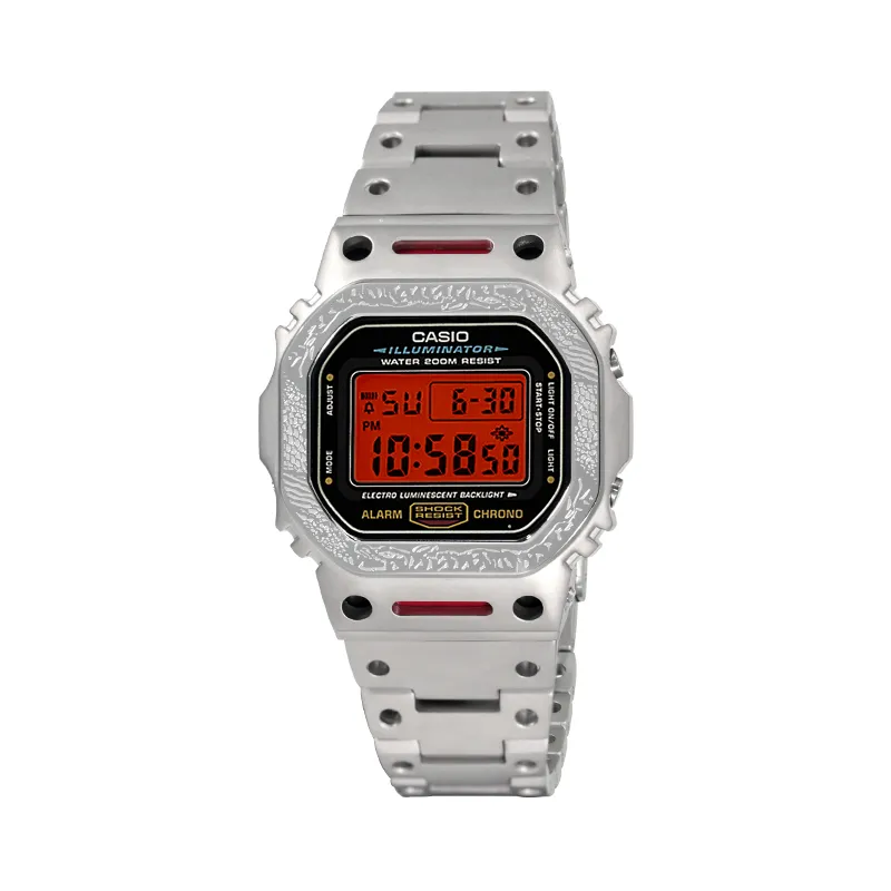 CASIO Custom Collection Electronic Movement Metal Strap Watch Unisex Red Watch Dial