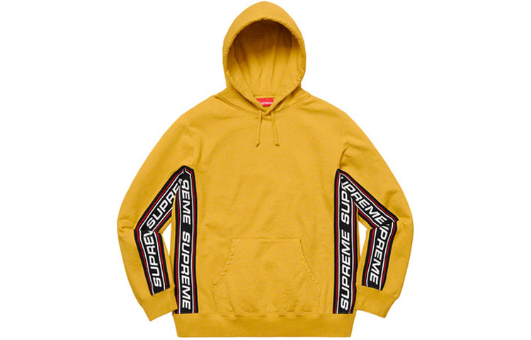Supreme FW19 Week 3 Text Rib Hooded Sweatshirt Side Waist Logo Hooded American Trendy Sweatshirt Uniform for Men and Women Yellow