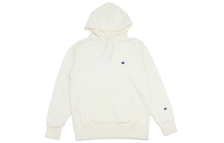 Champion Small Logo Hooded Fleece Lined Pullover Sweatshirt Japan Version Unisex Ecru