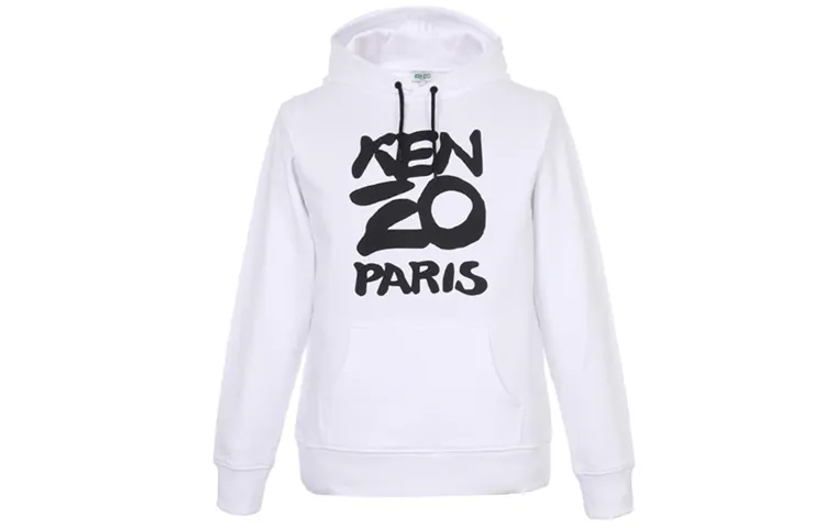 KENZO Letter Logo Sweatshirts Men's White Hooded Moderate Regular