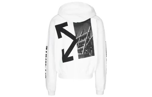 OFF-WHITE FW19 Splitted Arrows Oversized Hoodie Architectural graffiti half arrow hooded version sweatshirt men's white