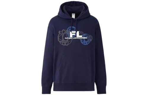 UNIQLO Casual Hooded Regular Sweatshirt Unisex Marine Blue